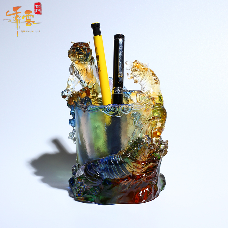 琉璃水晶办公桌笔筒商务