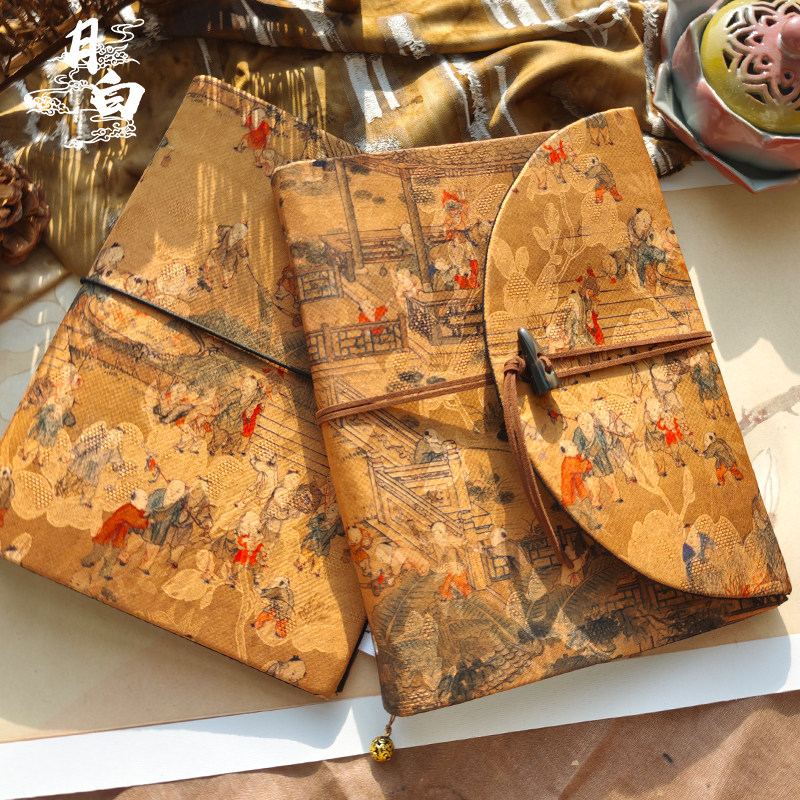 月白 百子图 原创布艺手账本笔记本复古a6记事本a5三折书衣日记本,文具电教/文化用品/商务用品,手帐/日程本/计划本,淘宝优惠券,粉丝福利购,淘宝优惠卷