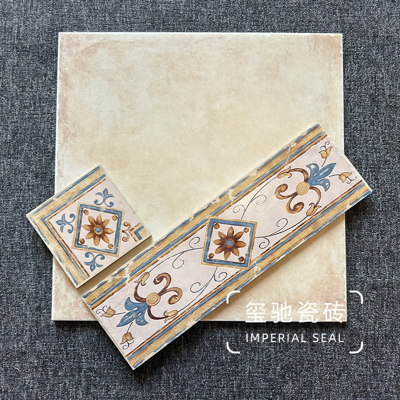 美式仿古砖 地中海风圆角砖搭配角花客厅卧室地砖500x500mm