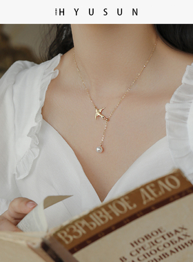 14K包金天然珍珠小众燕子项链