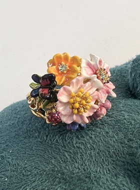 独立原创设计法式浪漫珐琅釉彩雏菊粉白花朵戒指指环送女友精致潮