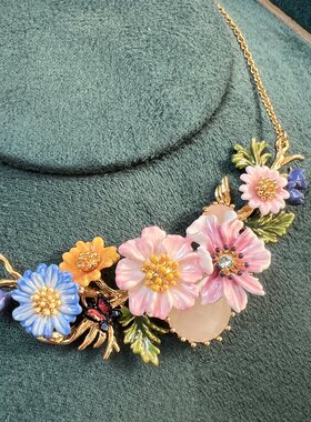 独立原创法式浪漫珐琅釉彩雏菊万花大款项链大气送女友新款时尚潮