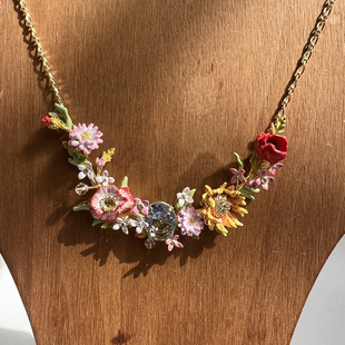 法国原创设计新款珐琅彩雏菊花朵项链虞美人繁花气质花朵向日葵