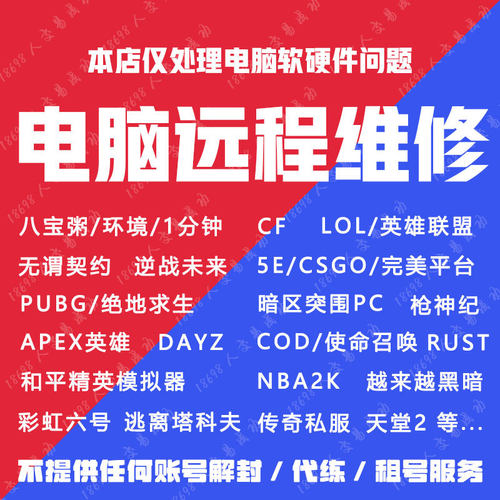 电脑机器远程维修和平精英无畏契约炸鱼PUBG LOL CF 网络环境异常