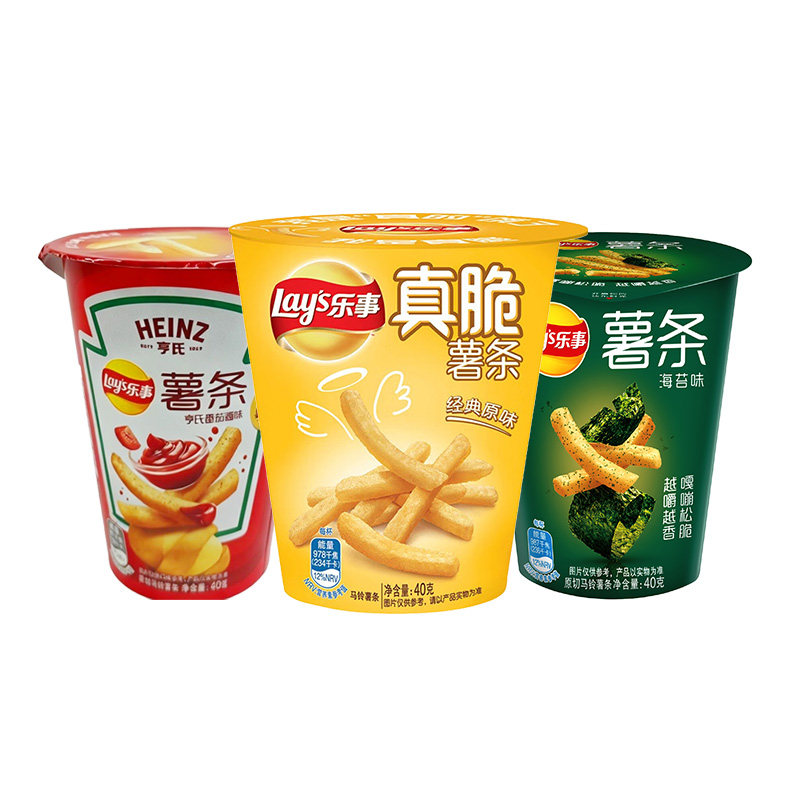乐事真脆薯条食品整箱40g*10杯原味番茄味海苔味休闲膨化小吃零食