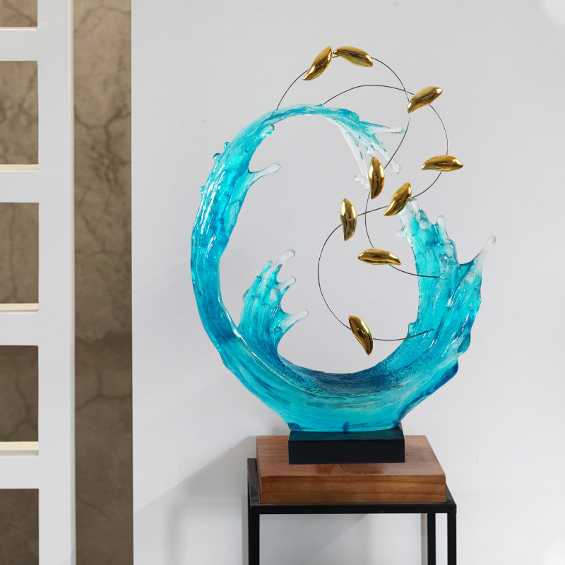 新中式海浪花雕塑桌面摆件样板间客厅电视柜玄关柜酒柜装饰品摆设