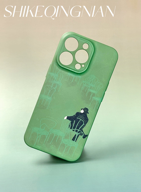 露天咖啡館 iphone15手机壳小众抽象艺术13mini适用苹果14promax原创设计师款12x插画绿色文艺风11华为pura70