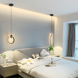 卧室床头吊灯现代简约创意个性艺术高级感背景墙吊线灯主卧小吊灯