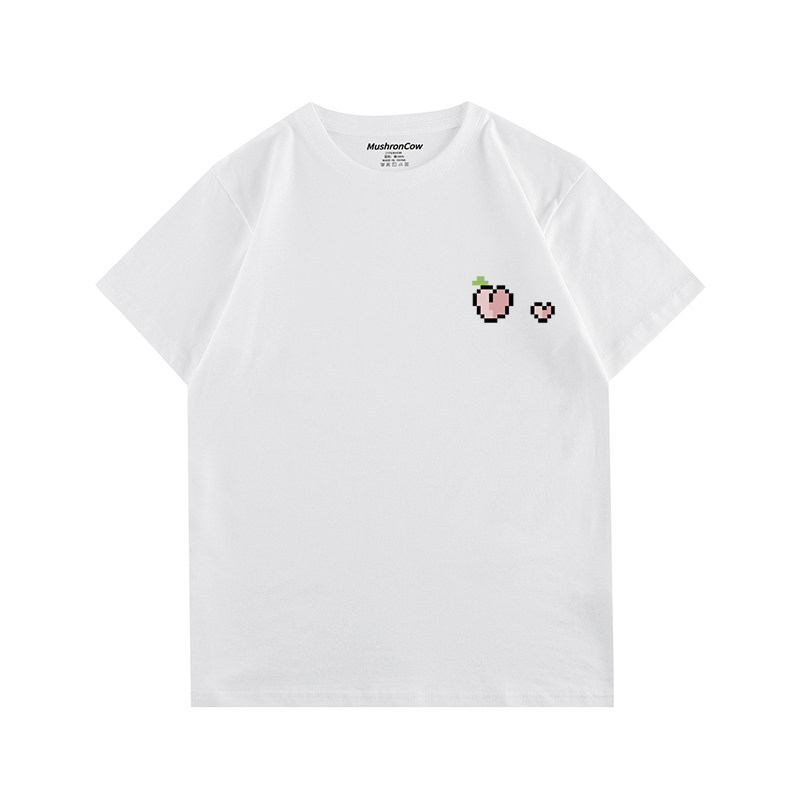mushroncow像素桃左胸印花宽松上衣短袖ins潮纯棉t恤女