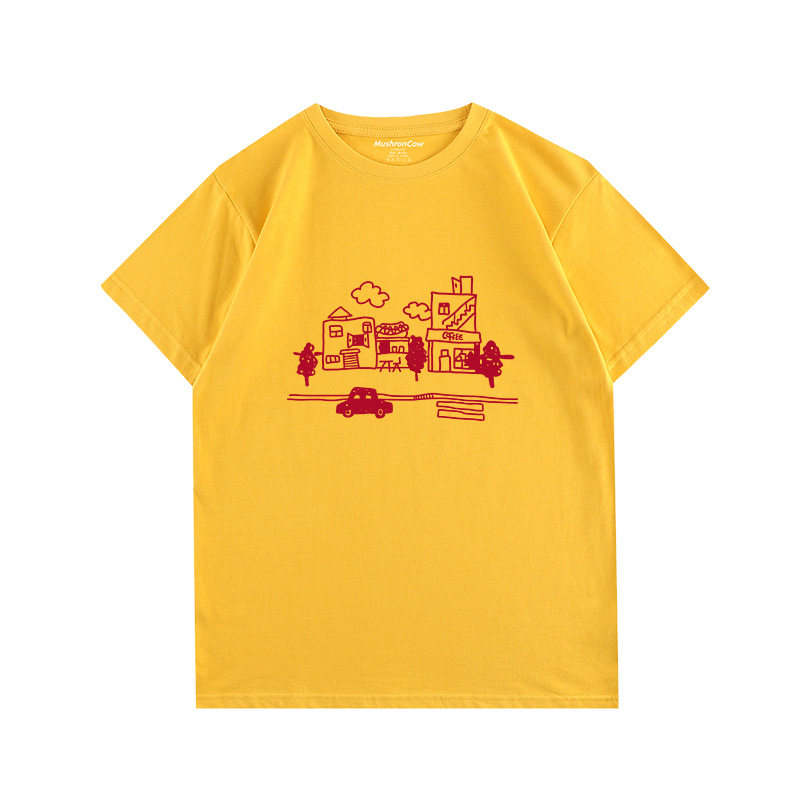 mushroncow轻松时刻夏季新品百搭宽松多色印花纯棉t恤短袖女