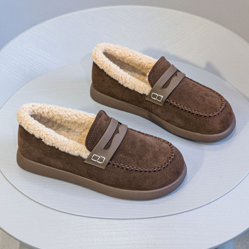 真皮勃肯鞋女冬季2025新款复古休闲棉鞋加绒保暖平底一脚蹬毛毛鞋,女鞋,深口单鞋,淘宝优惠券,粉丝福利购,淘宝优惠卷