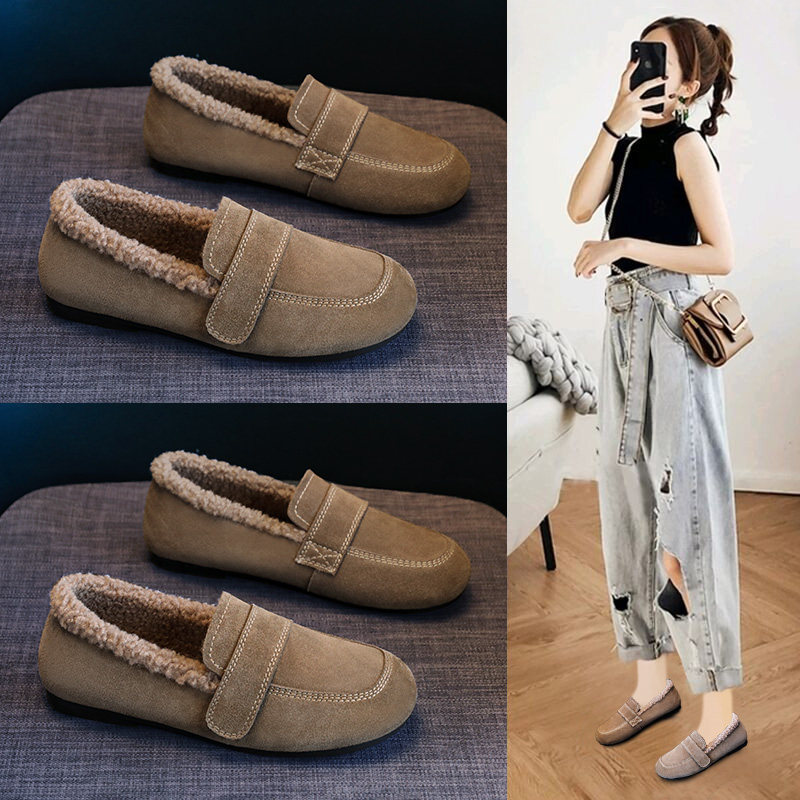 真皮加绒毛毛鞋女冬季2025新款爆款加厚保暖一脚蹬勃肯豆豆棉鞋女,女鞋,棉鞋,淘宝优惠券,粉丝福利购,淘宝优惠卷