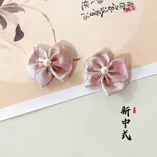 新中式手工发饰女宝宝粉色发带发夹百天周岁礼服汉服唐装抓周汗毛