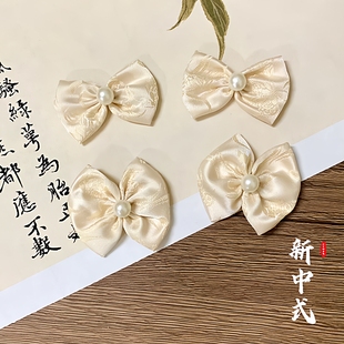 新中式发饰女宝宝米色杏色发带百天周岁礼服幼儿园表演香槟色发夹