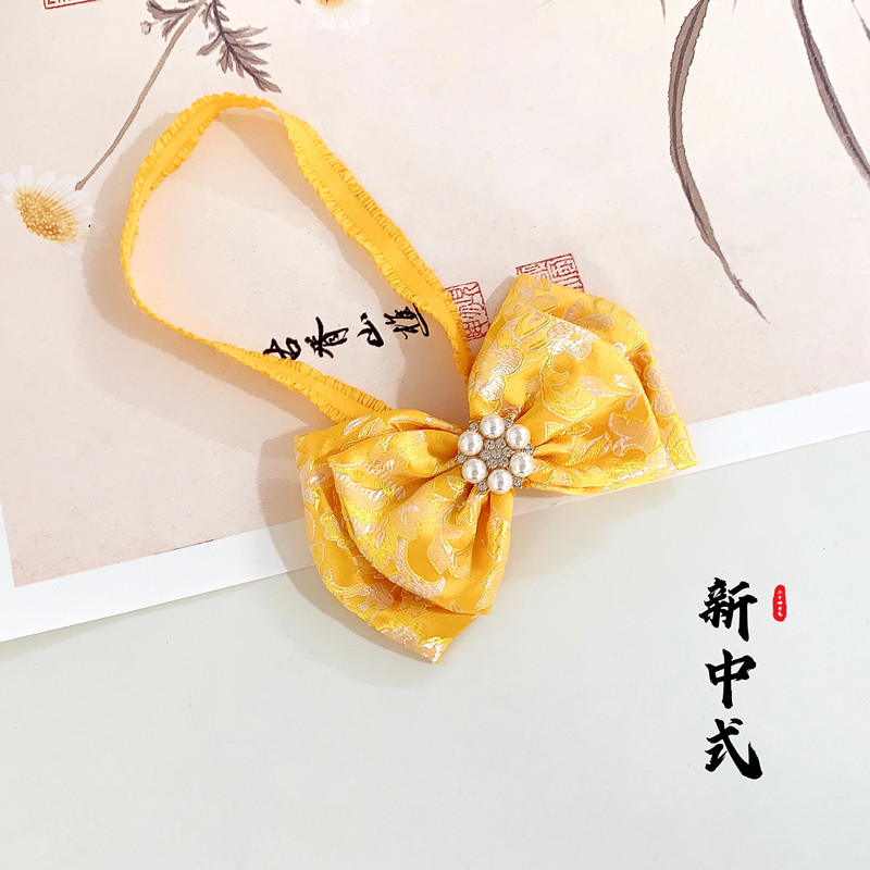 小女孩中国风黄色蝴蝶结发箍发带周岁礼服汉服唐装抓周手工头饰
