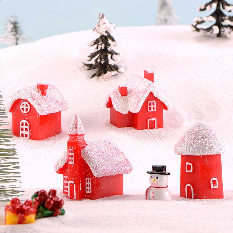 微景观装饰小摆件可爱圣诞雪房子手工造景红色小屋创意摄影小饰品