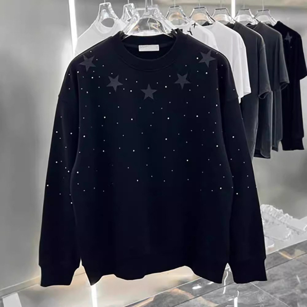 潮牌秋季男士新款满天星镶钻金属卫衣