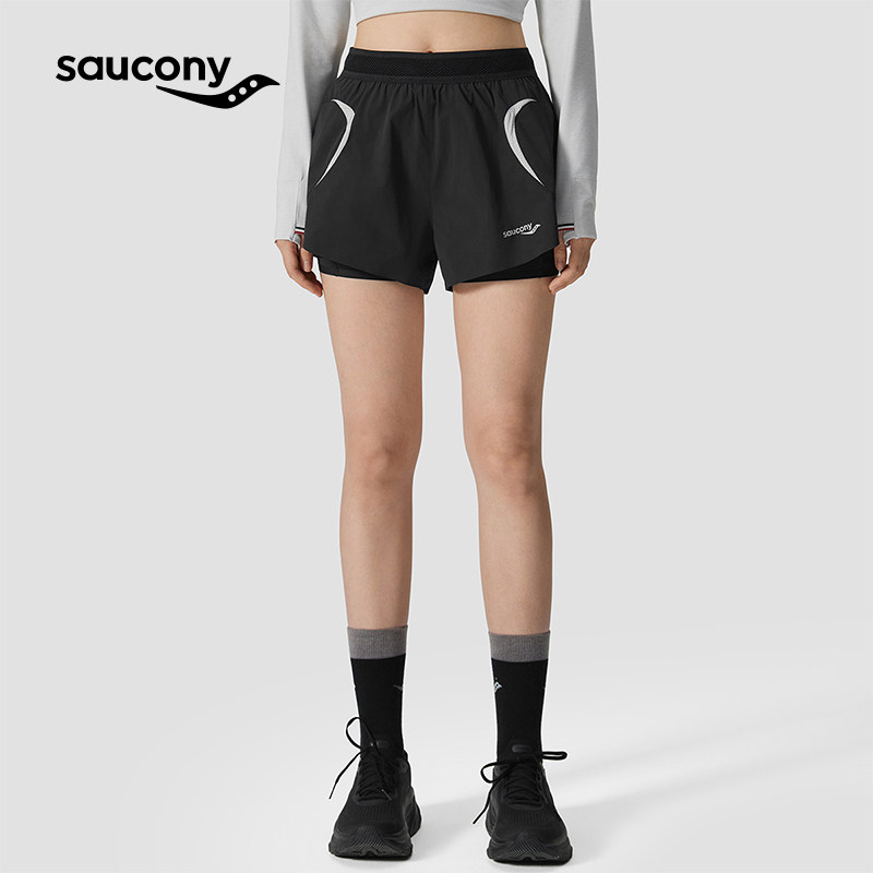 Saucony索康尼女子专业运动竞速跑步透气双层梭织短裤