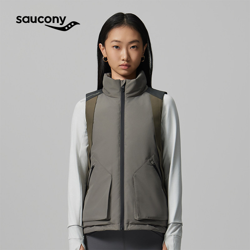 Saucony索康尼官方女子都市通勤运动生活宽松拼色百搭羽绒马甲