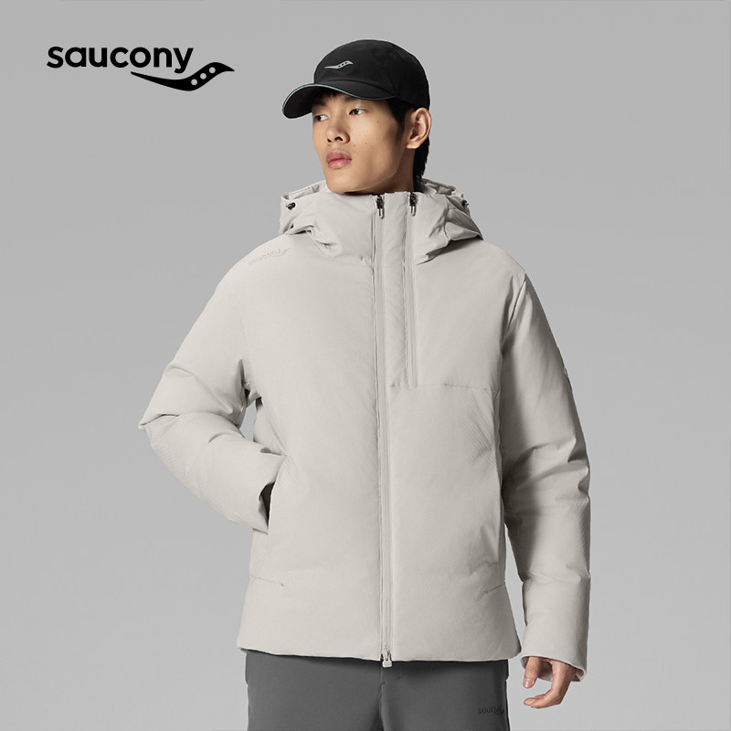 Saucony索康尼官方男户外运动休闲斜纹定位提花面料保暖羽绒服
