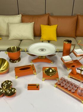 ktv橙色不锈钢轻奢风摆台用品全套酒吧夜总会果盘架烟缸纸巾盒