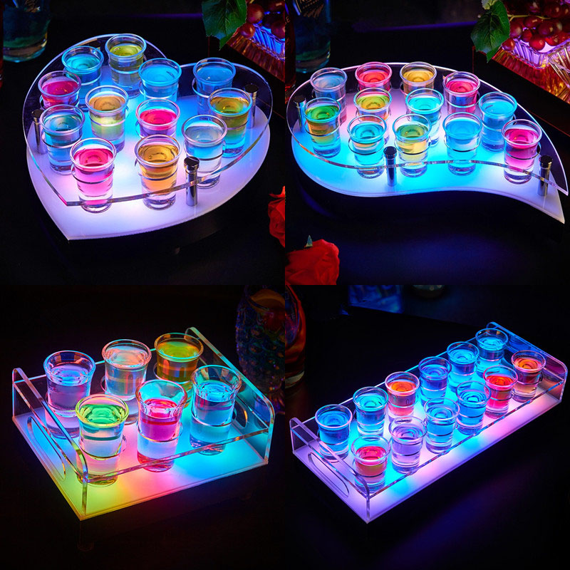 发光酒架酒吧鸡尾酒心形叶形子弹杯架创意发光一口杯架沙滩杯酒具
