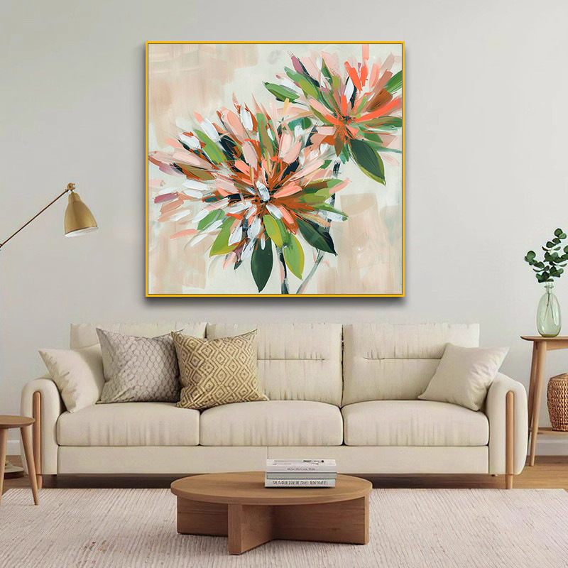 纯手绘抽象油画 绿色树叶沙发背景客厅卧室画玄关餐厅肌理装饰画图片