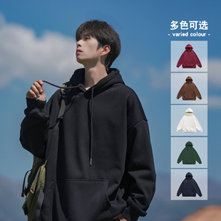 港仔文艺男420g重磅连帽卫衣男春秋休闲黑色带帽上衣男生帽衫外套