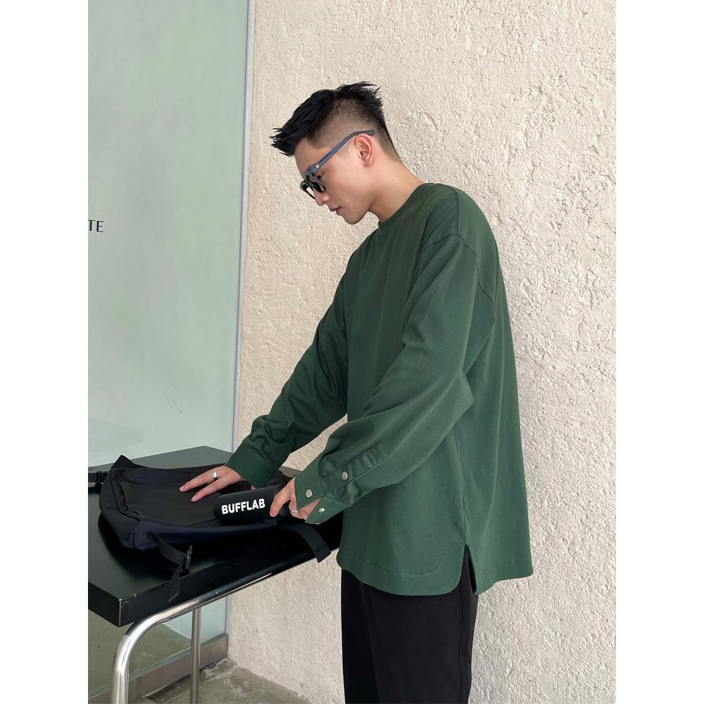 22号穿搭 100%纯棉打底衫男高级感休闲长袖百搭纯色简约T恤衫衬衣