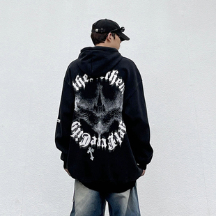 非潮勿近高街美式水洗做旧复古oversize重磅潮牌痞帅连帽衫卫衣男