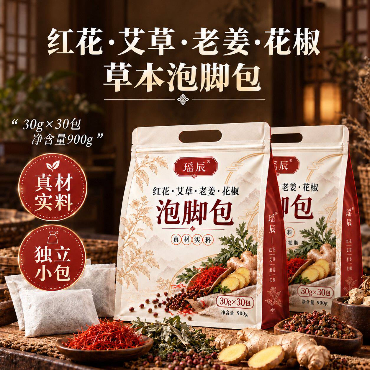 瑶辰红花艾草老姜花椒泡脚包天然草本通用真材实料浴足剂
