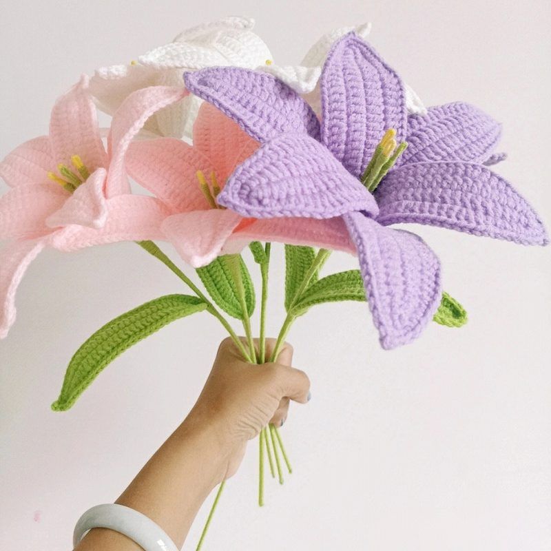 毛线手工百合花仿真花郁金香花