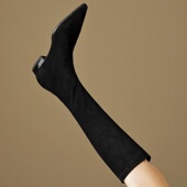 包腿显瘦尖头长筒靴女2026新款 秋冬长靴低跟高筒靴平底弹力瘦瘦靴