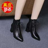 中跟粗跟单靴冬加绒切西尔靴马丁靴 短靴女2026新款 品牌鞋 真皮大码