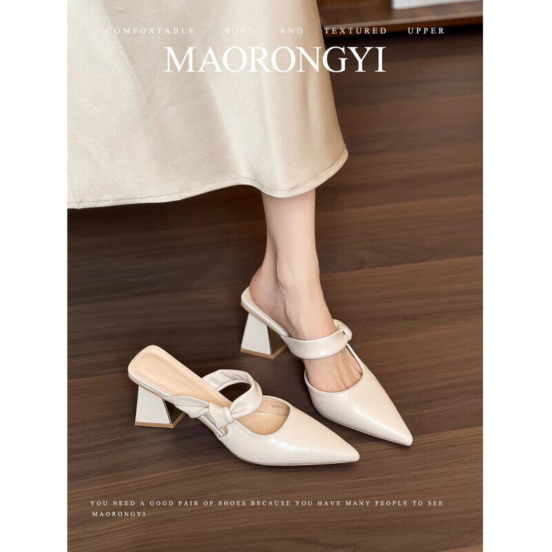 法式一字带高跟凉拖鞋女2026夏季新款外穿包头粗跟半拖凉鞋穆勒鞋