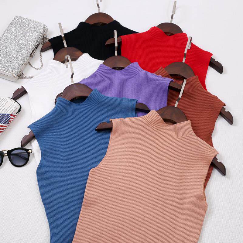 韩版2019春秋纯色修身无袖打底衫套头上衣紧身弹力立领针织背心女在类目 女装/女士精品, 毛针织衫中 - 来自Buy2taobao.com提供专业的淘宝代购服务