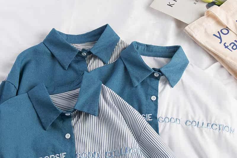 2019 Autumn new pattern Korean Edition student Color matching shirt Retro Hong Kong flavor Easy Stitching stripes Long sleeve shirtin the Women's clothing/Boutique , Shirt  category - from Buy2taobao.com to provide professional Taobao agent buy service