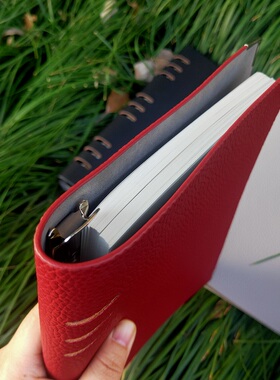 【真皮质感*红色】A5加厚高档材质软皮面活页本B5可拆卸本子康奈尔5r高效笔记本错题本空白5mm方格本理财记账