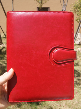 红色 6孔A5豪华版皮面活页本可拆卸记事本笔记本康奈尔方格横线空白出入库收支明细语文作文本英语本计划本子