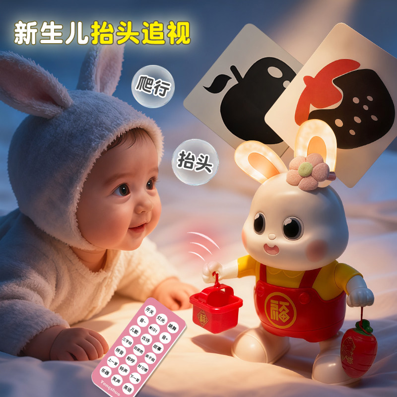 电动会唱歌小福兔跳舞婴儿玩具网红儿童唱歌智能机器人练习抬头