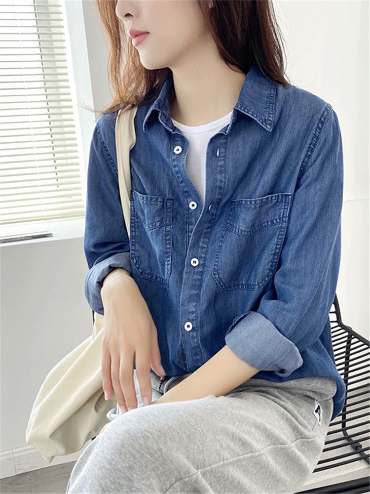 牛仔衬衫女2022春秋韩版宽松叠穿衬衣轻奢小众炸街洋气上衣薄外套