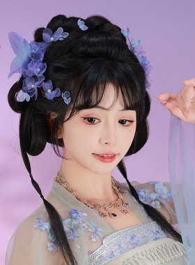 汉服紫色头饰成人蝴蝶发饰古风烫花头花宋制古装配饰发簪2025新款