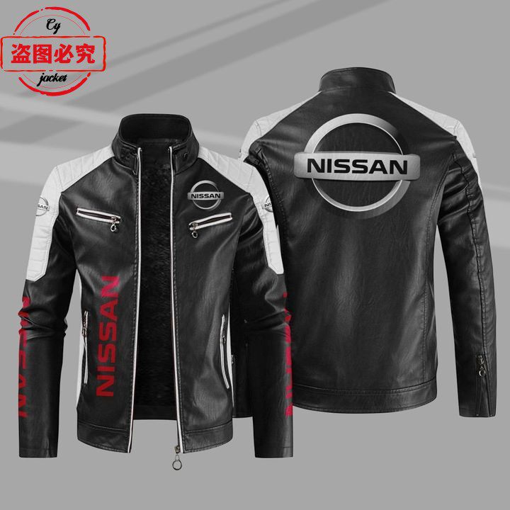 日产超跑车GTR标志印花皮夹克水洗pu皮衣防风NISSAN跑车车队队服