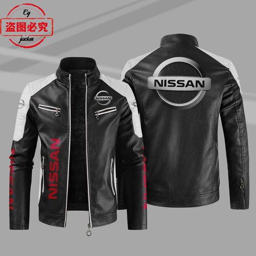 日产超跑车GTR标志印花皮夹克水洗pu皮衣防风NISSAN跑车车队队服