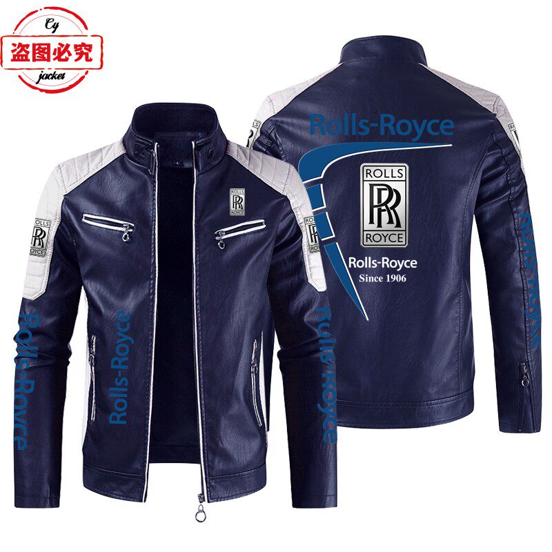 Rolls Royce汽车LOGO印花赛车服PU皮衣防风劳斯莱斯夹克工作服