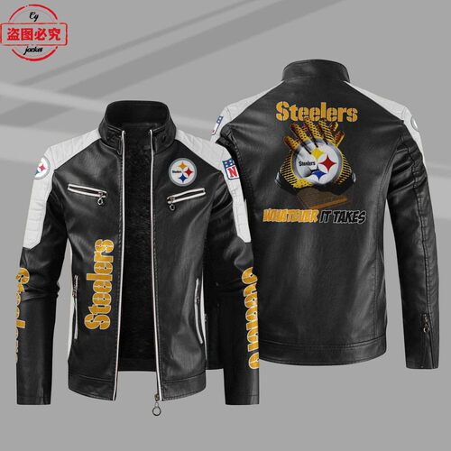 Pittsburgh Steelers橄榄球队LOGO印花pu皮衣匹兹堡钢人球队服装