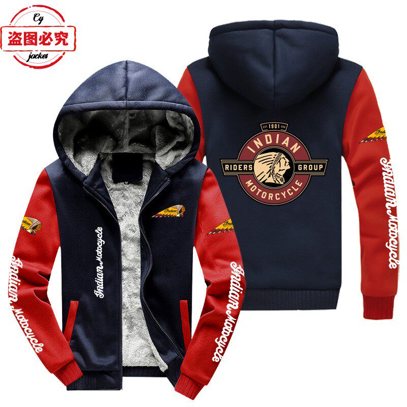 机车logo印花外套赛车服男上衣休闲加绒卫衣印第安骑行服工作服