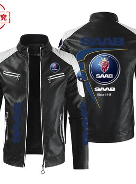 SBBA汽车LOGO印花复古水洗pu皮衣防风四季款SBBA车队男士夹克
