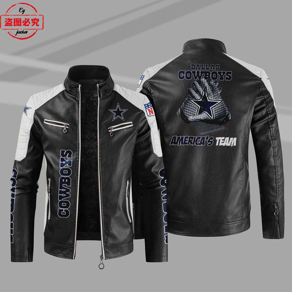 Dallas Cowboys橄榄球队LOGO印花pu皮衣达拉斯牛仔队球队服装夹克