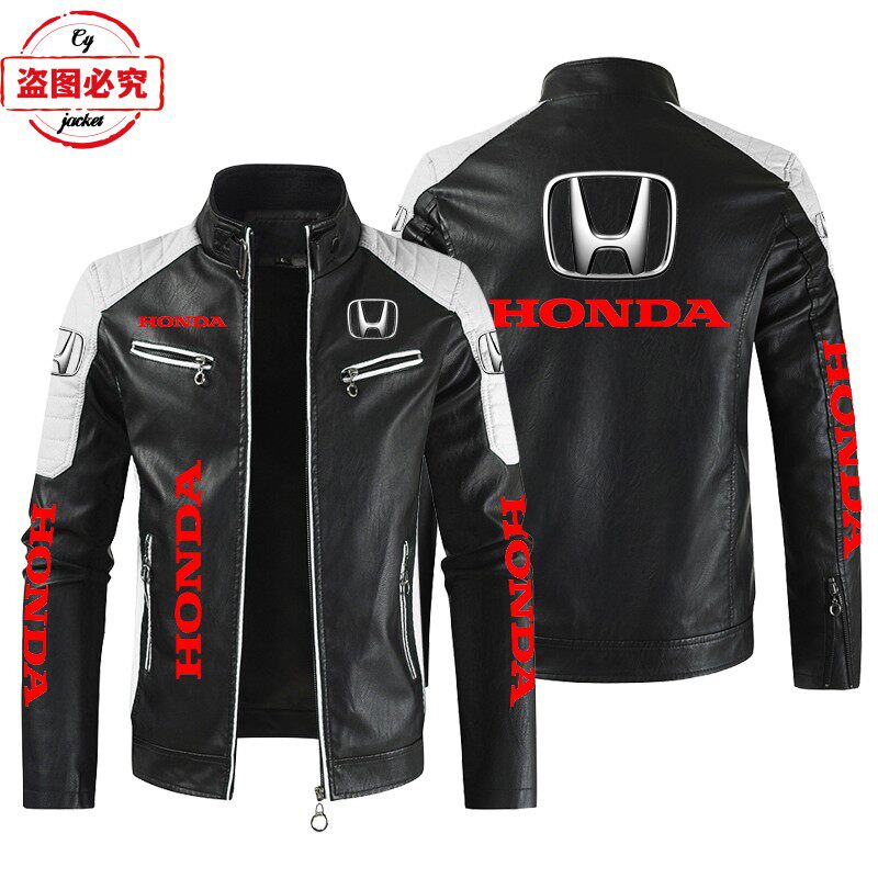 本田汽车摩托车LOGO印花骑行服pu皮衣四季款男Honda皮夹克工作服